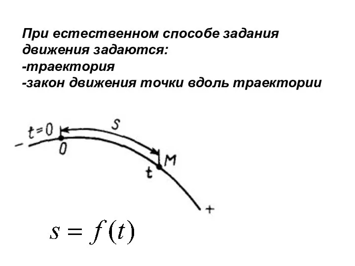 При естественном способе задания движения задаются: -траектория -закон движения точки вдоль траектории
