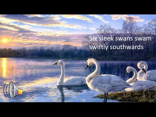 Six sleek swans swam swiftly southwards