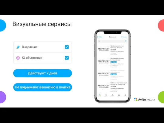 Визуальные сервисы Действуют 7 дней Не поднимают вакансию в поиске