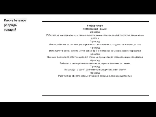 Какие бывают разряды токаря? Разряд токаря Необходимые навыки 2 разряд Работает