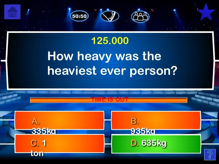 How heavy was the heaviest ever person? B. 935kg A. 335kg