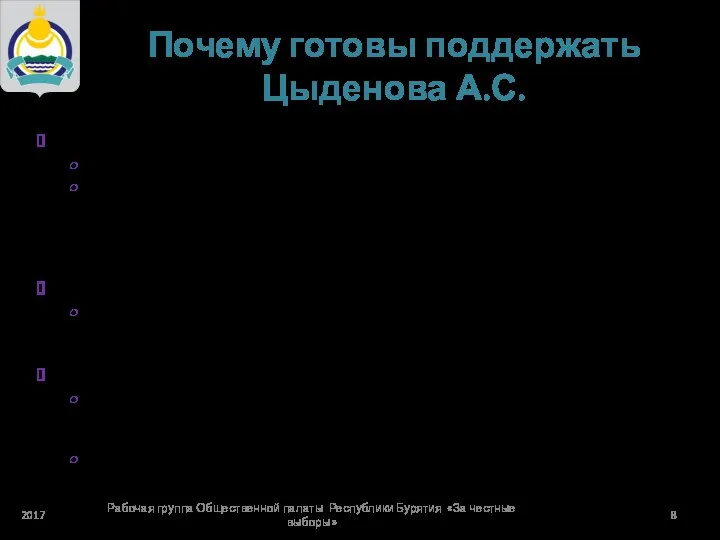 Почему готовы поддержать Цыденова А.С. Достойный кандидат «Конечно за Цыденова, считаю,