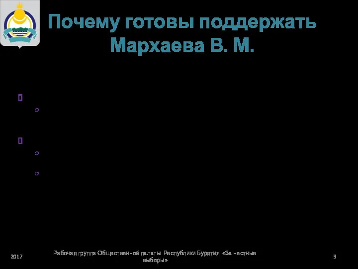 Почему готовы поддержать Мархаева В. М. Старые предпочтения «Я уже старая