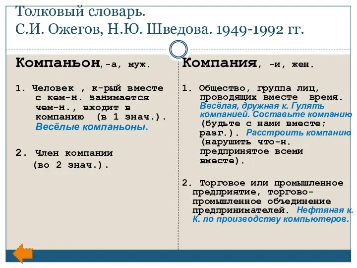 Толковый словарь. С.И. Ожегов, Н.Ю. Шведова. 1949-1992 гг. Компаньон, -а, муж.