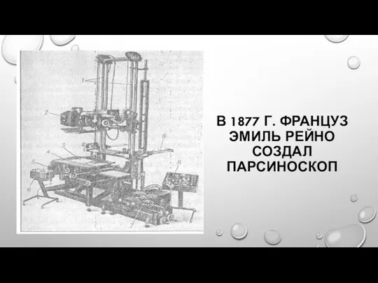 В 1877 Г. ФРАНЦУЗ ЭМИЛЬ РЕЙНО СОЗДАЛ ПАРСИНОСКОП