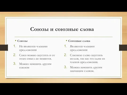 Союзы и союзные слова Союзы Не являются членами предложения Союз можно