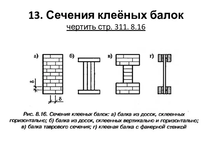 13. Сечения клеёных балок чертить стр. 311. 8.16