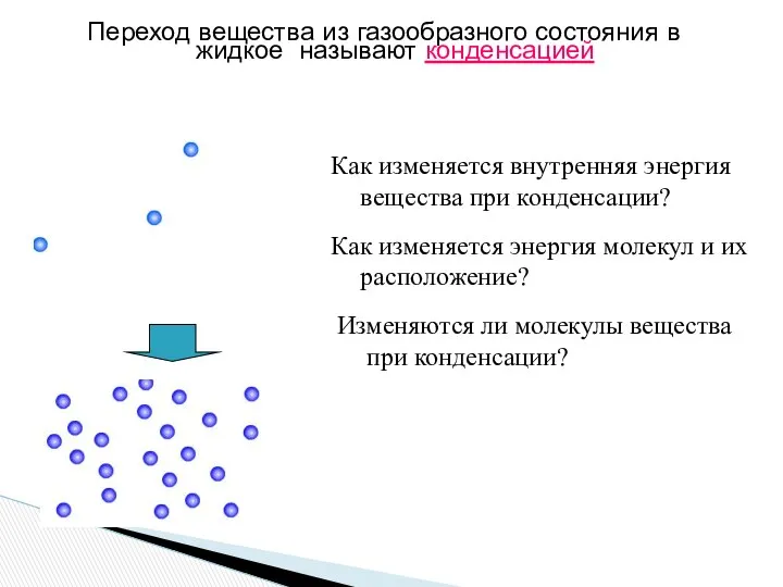 Переход вещества из газообразного состояния в жидкое называют конденсацией Как изменяется