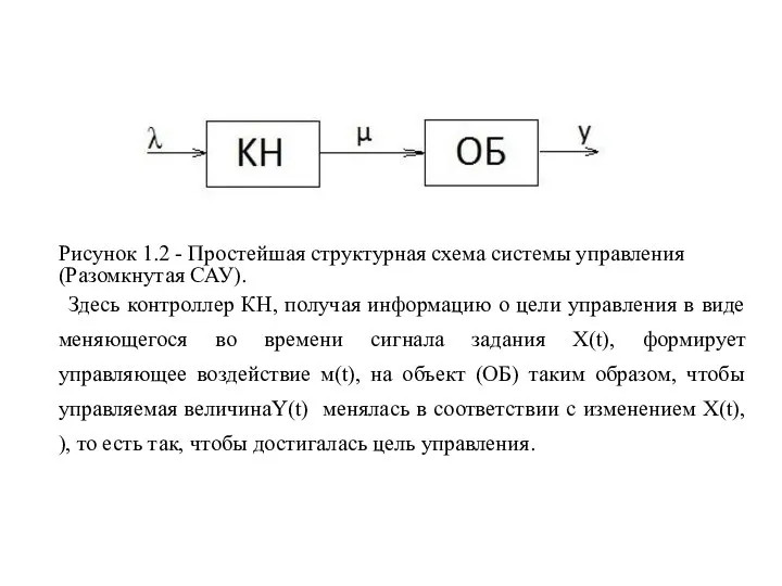 Рисунок 1.2 - Простейшая структурная схема системы управления (Разомкнутая САУ). Здесь