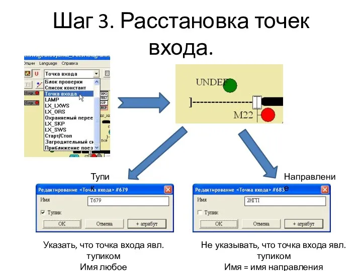 Шаг 3. Расстановка точек входа. Указать, что точка входа явл. тупиком