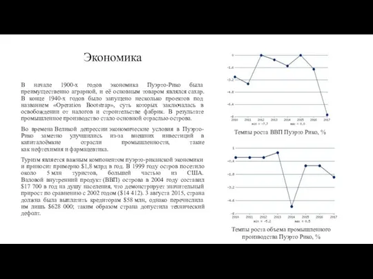 Экономика В начале 1900-х годов экономика Пуэрто-Рико была преимущественно аграрной, и