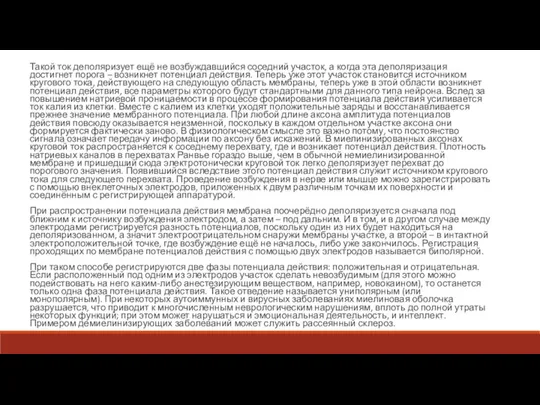 Такой ток деполяризует ещё не возбуждавшийся соседний участок, а когда эта