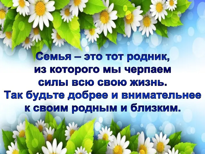 Семья – это тот родник, из которого мы черпаем силы всю