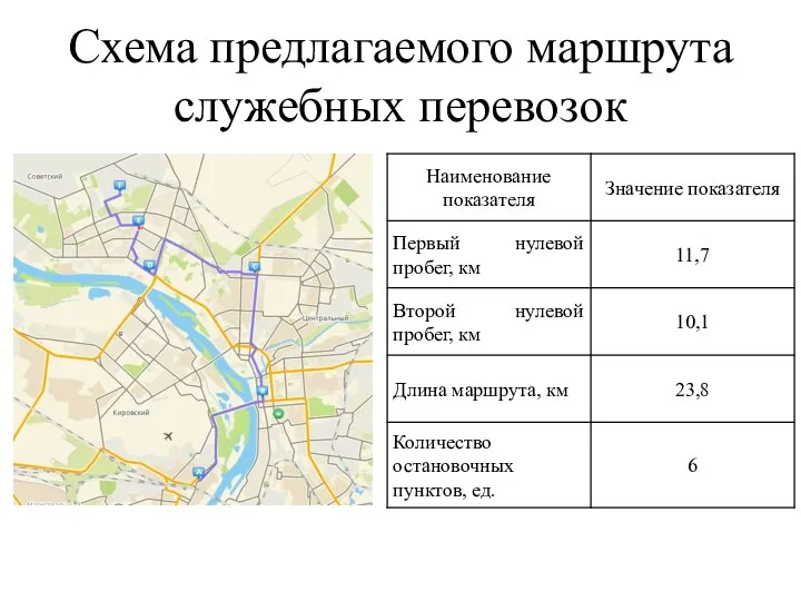 Схема предлагаемого маршрута служебных перевозок