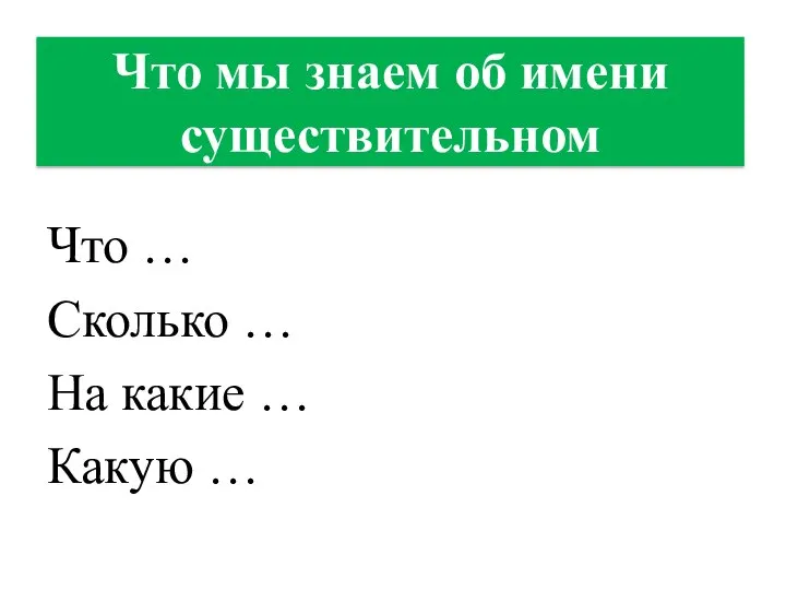 Что мы знаем об имени существительном Что … Сколько … На какие … Какую …