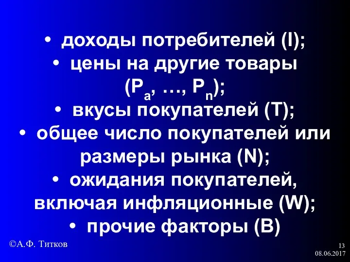 08.06.2017 • доходы потребителей (I); • цены на другие товары (Pa,