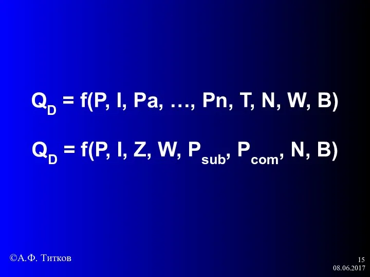 08.06.2017 QD = f(P, I, Pa, …, Pn, Т, N, W,