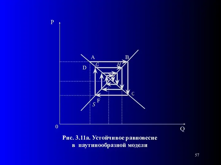 0 Рис. 3.11а. Устойчивое равновесие в паутинообразной модели D A F B