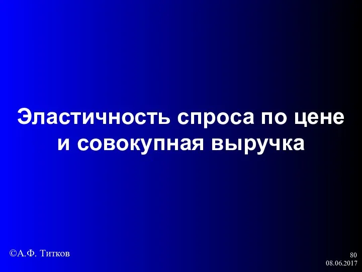 08.06.2017 Эластичность спроса по цене и совокупная выручка ©А.Ф. Титков