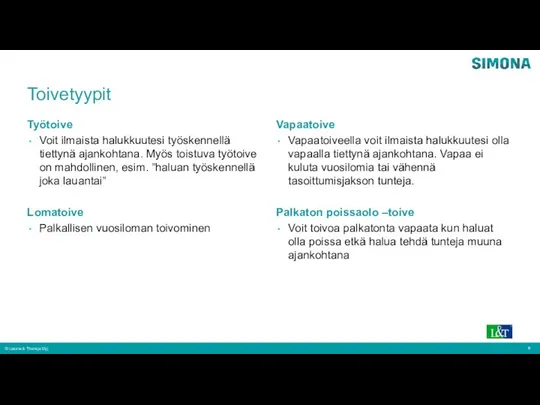 Toivetyypit Työtoive Voit ilmaista halukkuutesi työskennellä tiettynä ajankohtana. Myös toistuva työtoive