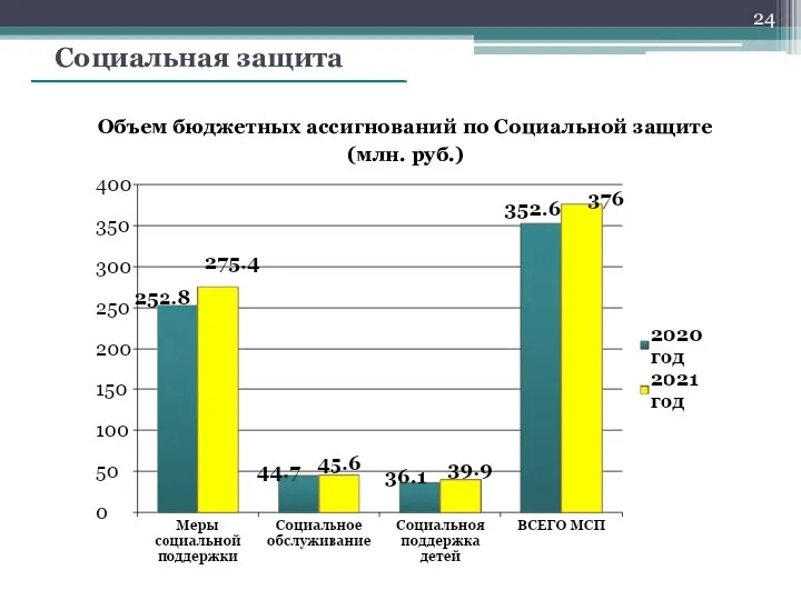 Социальная защита Объем бюджетных ассигнований по Социальной защите (млн. руб.)