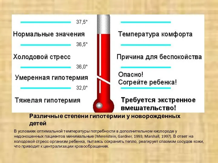 Различные степени гипотермии у новорожденных детей В условиях оптимальной температуры потребности