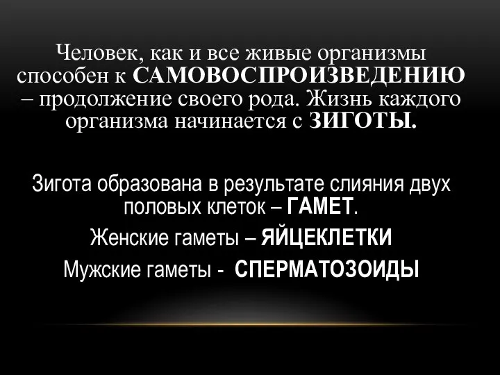 Человек, как и все живые организмы способен к САМОВОСПРОИЗВЕДЕНИЮ – продолжение