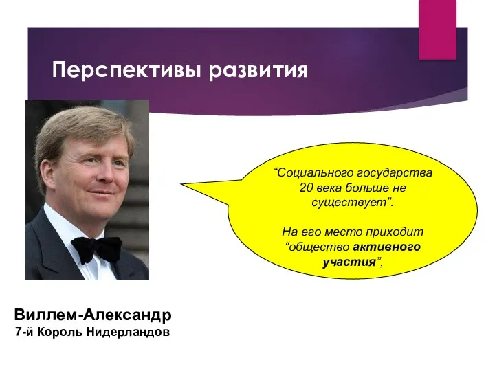 Перспективы развития Виллем-Александр 7-й Король Нидерландов “Социального государства 20 века больше