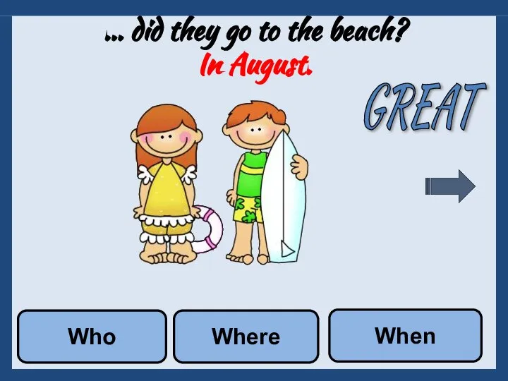 … did they go to the beach? In August. Where When Who GREAT