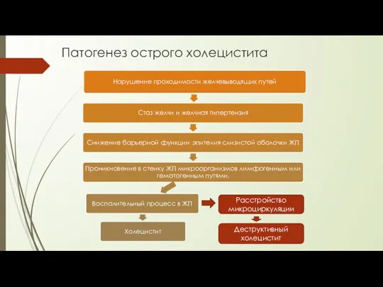 Патогенез острого холецистита Расстройство микроциркуляции Деструктивный холецистит