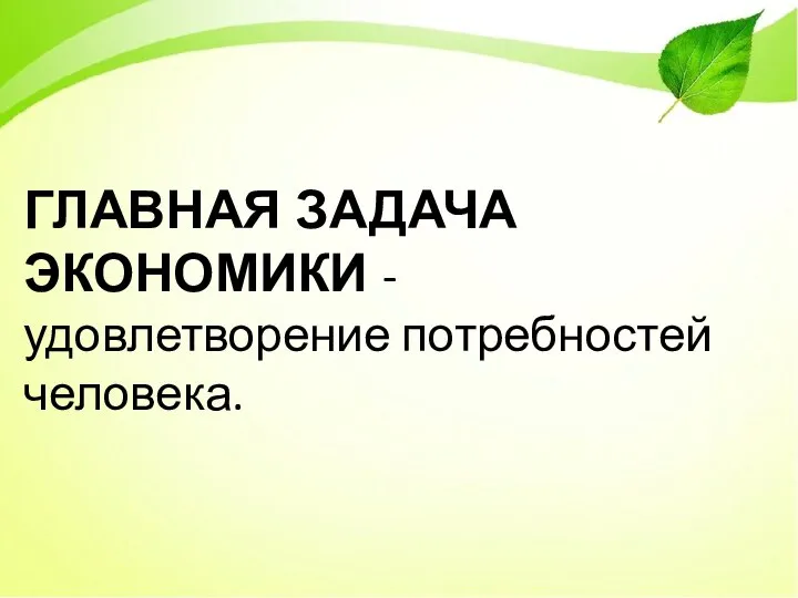 ГЛАВНАЯ ЗАДАЧА ЭКОНОМИКИ - удовлетворение потребностей человека.