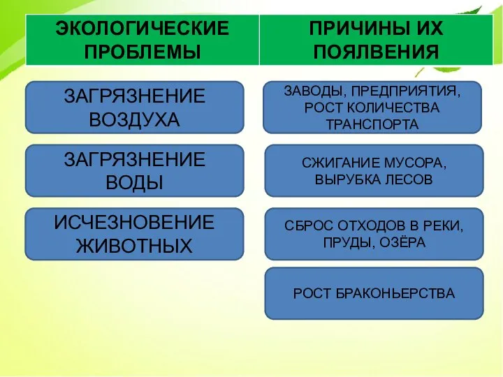 ЗАГРЯЗНЕНИЕ ВОЗДУХА ЗАГРЯЗНЕНИЕ ВОДЫ ИСЧЕЗНОВЕНИЕ ЖИВОТНЫХ ЗАВОДЫ, ПРЕДПРИЯТИЯ, РОСТ КОЛИЧЕСТВА ТРАНСПОРТА