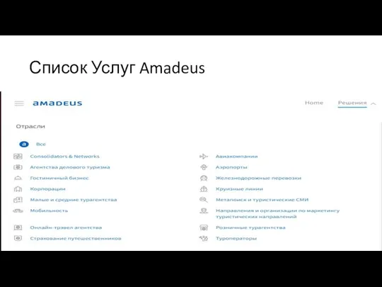 Список Услуг Amadeus