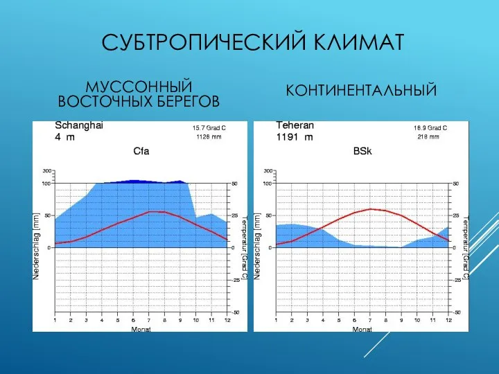 СУБТРОПИЧЕСКИЙ КЛИМАТ МУССОННЫЙ ВОСТОЧНЫХ БЕРЕГОВ КОНТИНЕНТАЛЬНЫЙ