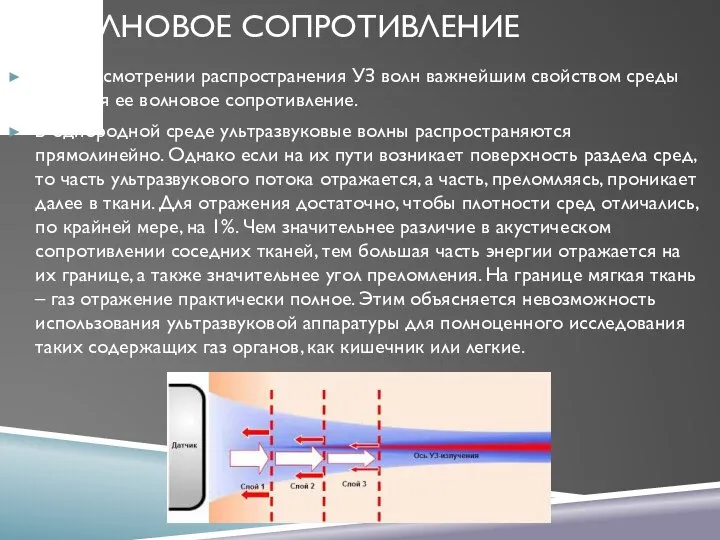 ВОЛНОВОЕ СОПРОТИВЛЕНИЕ При рассмотрении распространения УЗ волн важнейшим свойством среды является