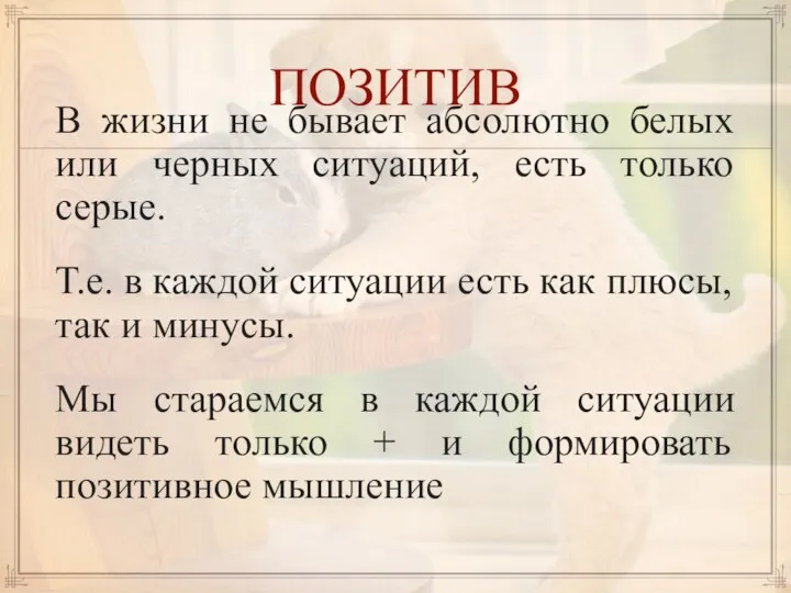 ПОЗИТИВ В жизни не бывает абсолютно белых или черных ситуаций, есть