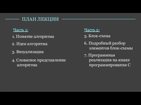 2. Идея алгоритма 4. Словесное представление алгоритма 5. Блок-схема 1. Понятие