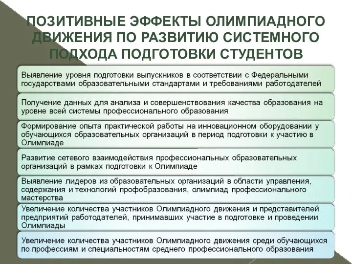 ПОЗИТИВНЫЕ ЭФФЕКТЫ ОЛИМПИАДНОГО ДВИЖЕНИЯ ПО РАЗВИТИЮ СИСТЕМНОГО ПОДХОДА ПОДГОТОВКИ СТУДЕНТОВ