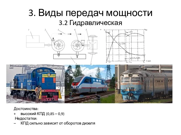 3. Виды передач мощности 3.2 Гидравлическая Достоинства: высокий КПД (0,85 –