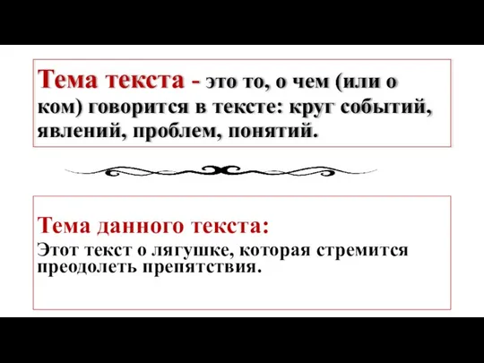 Тема текста - это то, о чем (или о ком) говорится