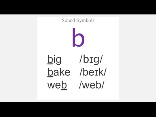 Sound Symbols b big /bɪg/ bake /beɪk/ web /web/