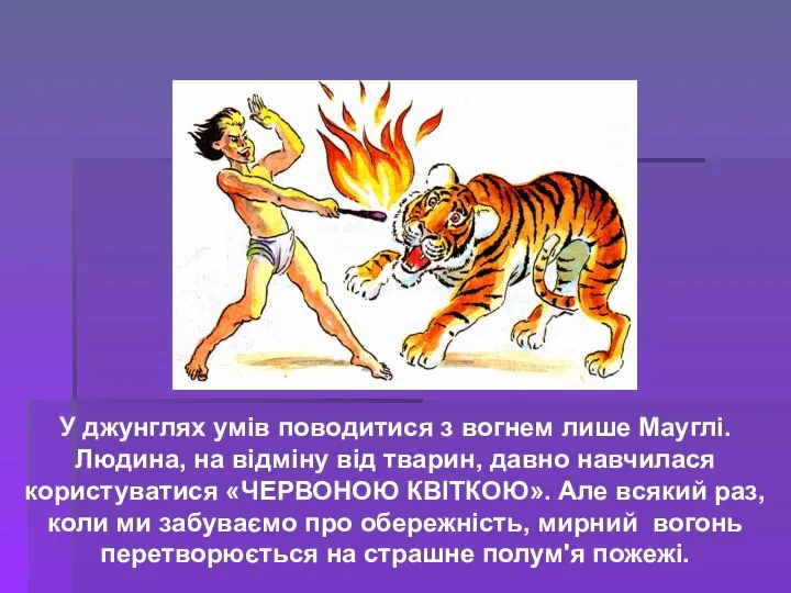 У джунглях умів поводитися з вогнем лише Мауглі. Людина, на відміну