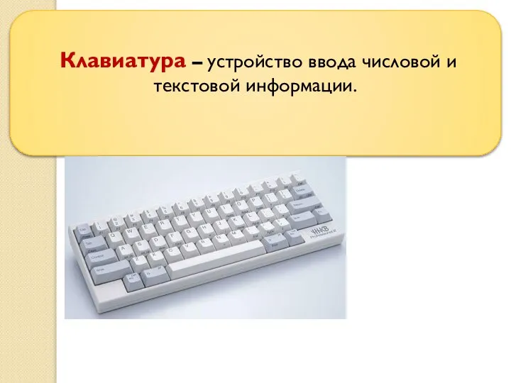 Клавиатура – устройство ввода числовой и текстовой информации.