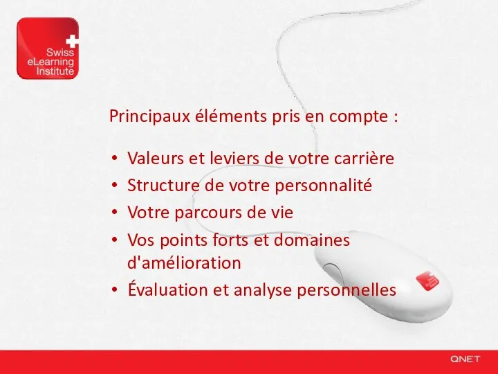 Principaux éléments pris en compte : Valeurs et leviers de votre