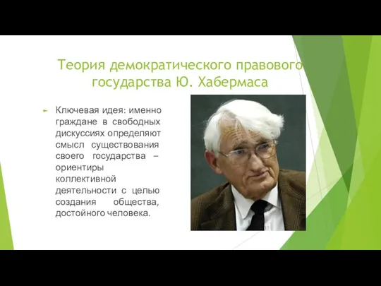 Теория демократического правового государства Ю. Хабермаса Ключевая идея: именно граждане в