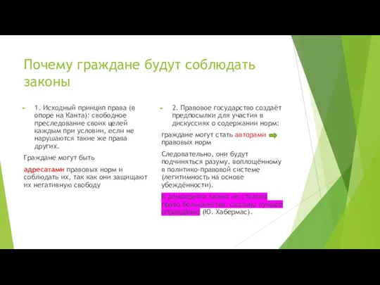 Почему граждане будут соблюдать законы 1. Исходный принцип права (в опоре