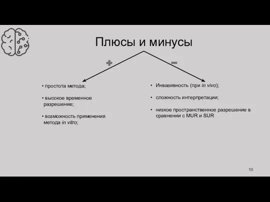 Плюсы и минусы простота метода; высокое временное разрешение; возможность применения метода