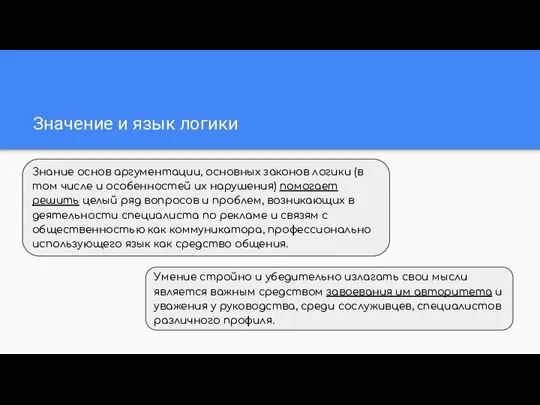 Значение и язык логики Знание основ аргументации, основных законов логики (в