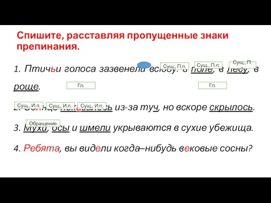 Спишите, расставляя пропущенные знаки препинания. 1. Птичьи голоса зазвенели всюду: в