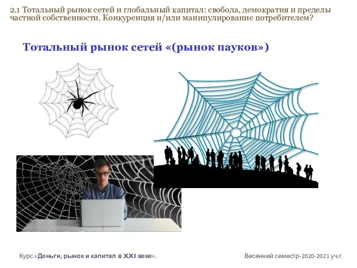 Тотальный рынок сетей «(рынок пауков») Курс «Деньги, рынок и капитал в